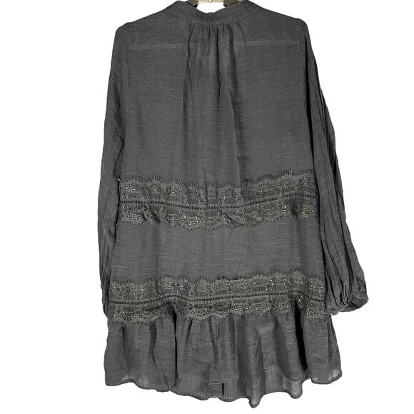Miilla Clothing Dress S Gray Long Sleeve Boho Semi Sheer Romantic Grunge Prairie - Picture 2 of 9